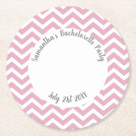 Roze en witte chevron feestje ronde kartonnen onderzetter