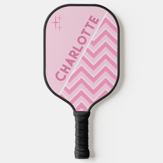 Roze en witte Chevron gepersonaliseerd op maat Pickleball Paddle (Voorkant)