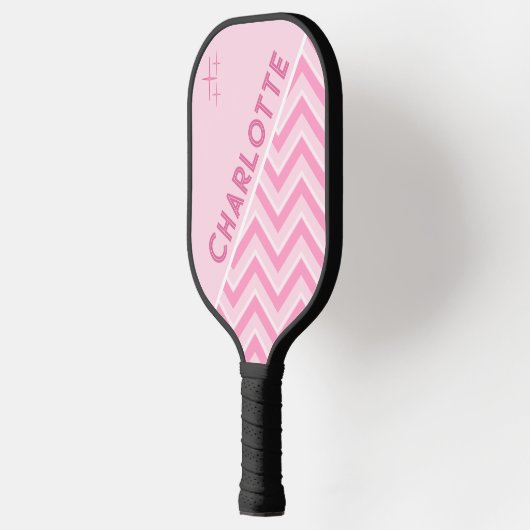 Roze en witte Chevron gepersonaliseerd op maat Pickleball Paddle (Links)