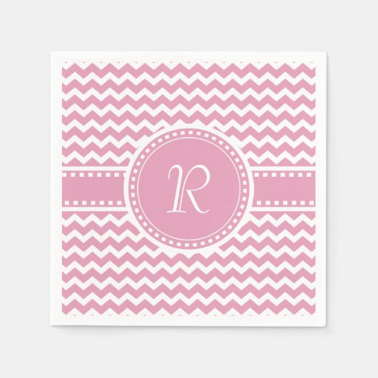 Roze en Witte Chevron Gestreept Monogram Servetten (Voorkant)