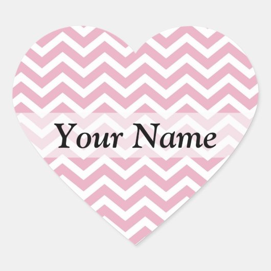 Roze en witte chevron hart sticker (Voorkant)