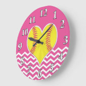 Roze en witte Chevron Heart Softball Wall klokken (Hoek)