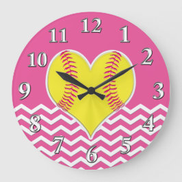 Roze en witte Chevron Heart Softball Wall klokken