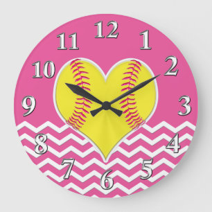 Roze en witte Chevron Heart Softball Wall klokken