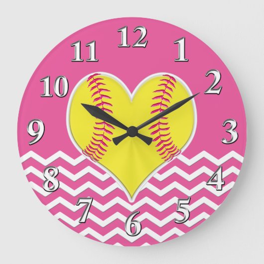 Roze en witte Chevron Heart Softball Wall klokken (Voorkant)