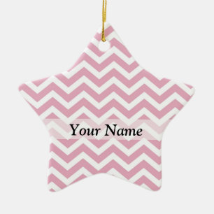 Roze en witte chevron keramisch ornament