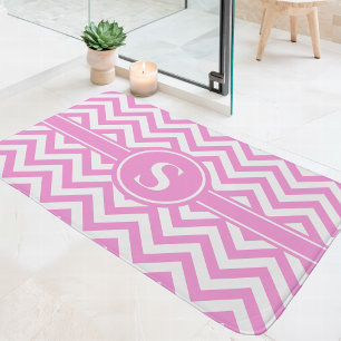 Roze en witte Chevron Monogram Badmat