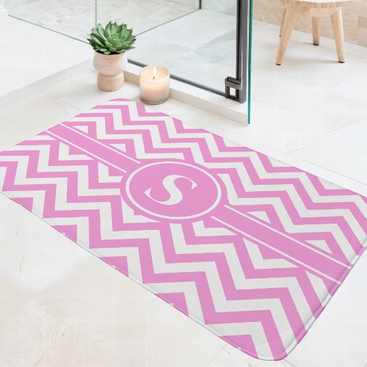 Roze en witte Chevron monogram Badmat