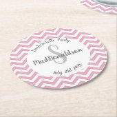 Roze en witte chevron monogram feest ronde kartonnen onderzetter (Gebogen)