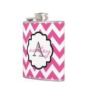 Roze en witte Chevron Monogram Flask Heupfles (Links)