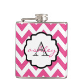 Roze en witte Chevron Monogram Flask Heupfles (Voorkant)