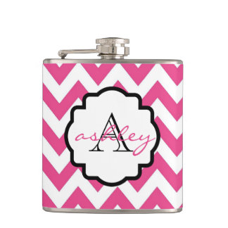 Roze en witte Chevron Monogram Flask Heupfles
