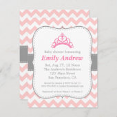 Roze en witte Chevron, prinses Baby Girl Shower Kaart (Voorkant / Achterkant)