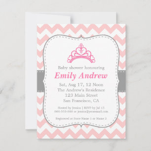 Roze en Witte Chevron, Prinses Baby Meisje Shower Kaart