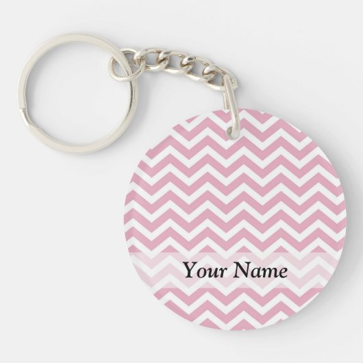 Roze en witte chevron sleutelhanger (Voorkant)