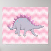 Roze en witte Chevron Stegosaurus Poster (Voorkant)