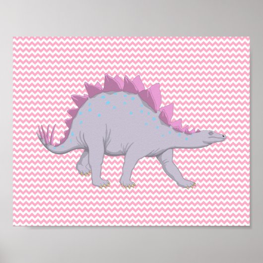 Roze en witte Chevron Stegosaurus Poster (Voorkant)