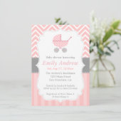 Roze en witte Chevron, Stroller, Baby Girl Shower Kaart (Staand voorkant)