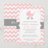 Roze en witte Chevron, Stroller, Baby Girl Shower Kaart (Voorkant / Achterkant)