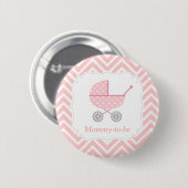 Roze en Witte Chevron Stroller Mama Ronde Button 5,7 Cm (Voorkant /achterkant)