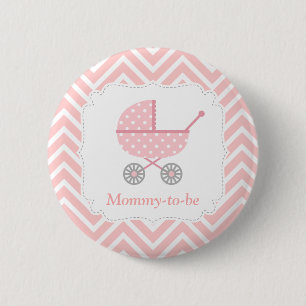 Roze en Witte Chevron Stroller Mama Ronde Button 5,7 Cm