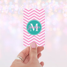 Roze en witte Chevron Turquoise Monogram