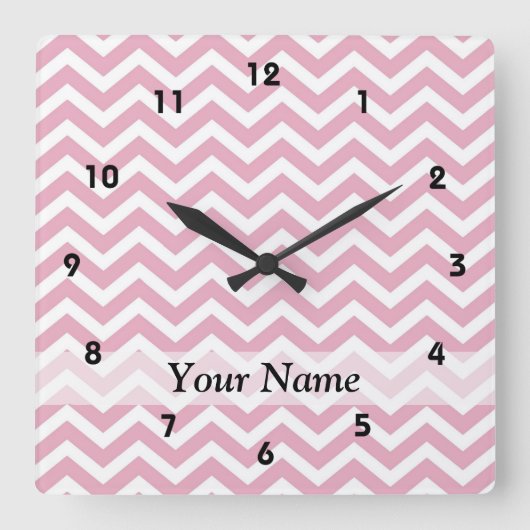 Roze en witte chevron vierkante klok (Voorkant)