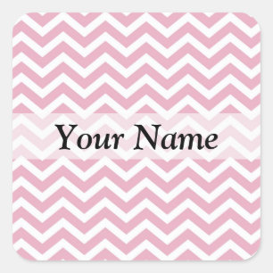 Roze en witte chevron vierkante sticker