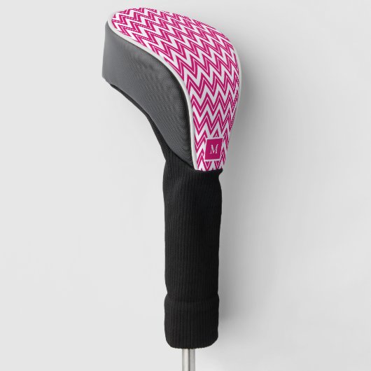 Roze en witte chevron zigzagpatroon golfheadcover (Schuin)