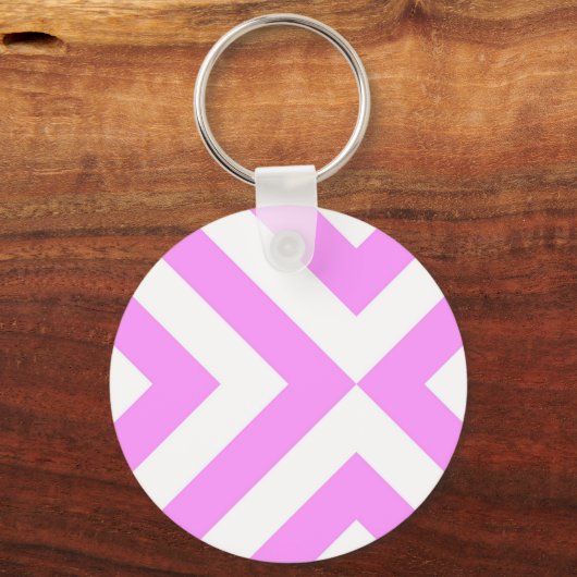 Roze en witte Chevrons Sleutelhanger (Voorkant)
