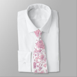 Roze en witte chinoiserie bloemmotief stropdas