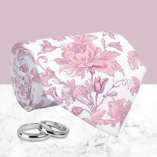 Roze en witte chinoiserie bloemmotief stropdas