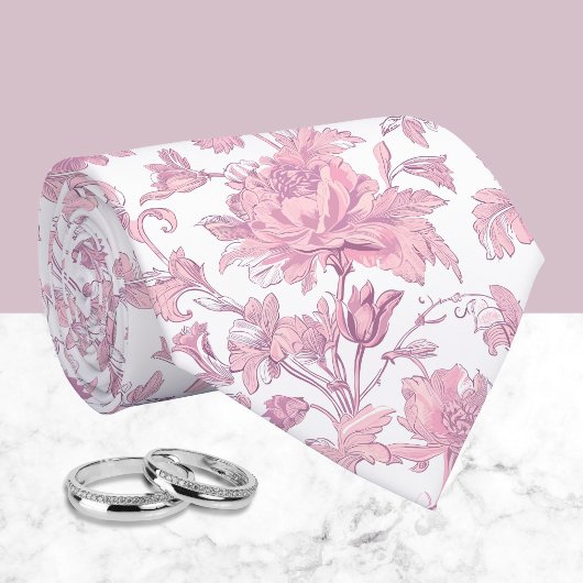 Roze en witte chinoiserie bloemmotief stropdas