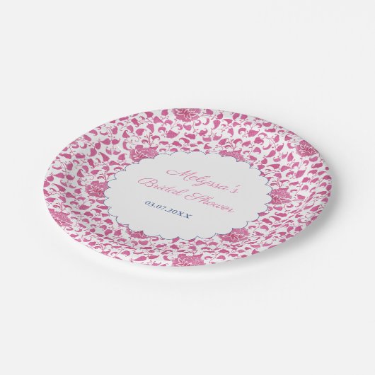 Roze en witte Chinoiserie Chic bruiloft douche Papieren Bordje (Gekanteld)