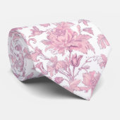 Roze en witte Chinoiserie Floral Stropdas (Opgerold)