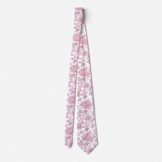 Roze en witte Chinoiserie Floral Stropdas (Achterkant)