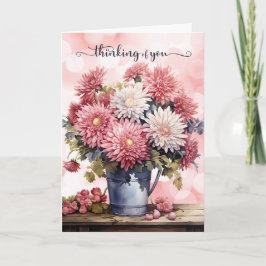 Roze en Witte Chrysanten Denk Aan Jou Kaart