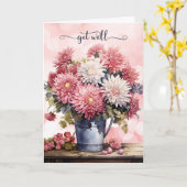 Roze en Witte Chrysanthemum Boeket Beterschap Kaart (Gele Bloem)