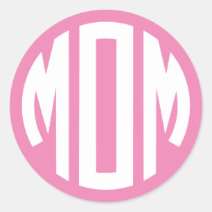Roze en Witte Cirkel Monogram MOEDER Ronde Sticker