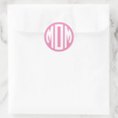 Roze en Witte Cirkel Monogram MOM Ronde Sticker (Tas)