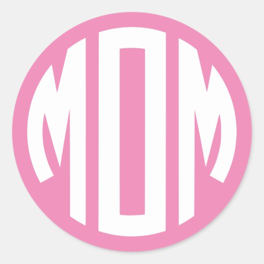 Roze en Witte Cirkel Monogram MOM Ronde Sticker (Voorkant)