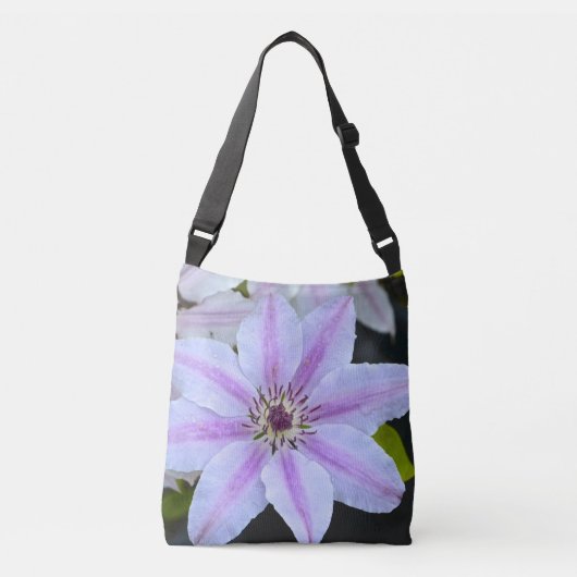 Roze en Witte Clematis Bloem Crossbody Tas (Voorkant)