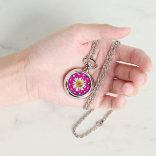 Roze en witte collarette Dahlia Floral Horloge
