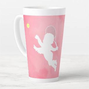 Roze en witte crupid met Tennis Racquet Latte Mok