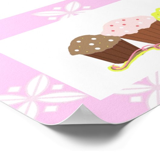 Roze en witte cupcake-ontwerp poster (Hoek)