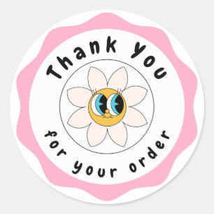 Roze en witte cute bedankt-cirkelsticker ronde sticker