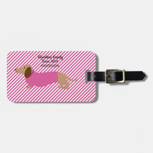 Roze en Witte Dachshund Bagage Label (Voorkant horizontaal)
