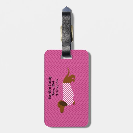 Roze en witte dachshund Bagagelabel (Achterkant verticaal)