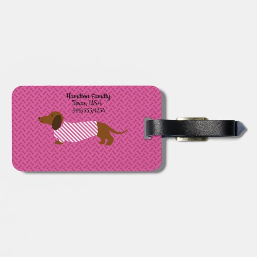 Roze en witte dachshund Bagagelabel (Achterkant horizontaal)