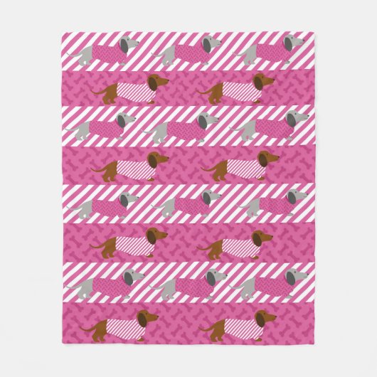 Roze en witte dachshund, geblazen beddengoed fleece deken (Voorkant)
